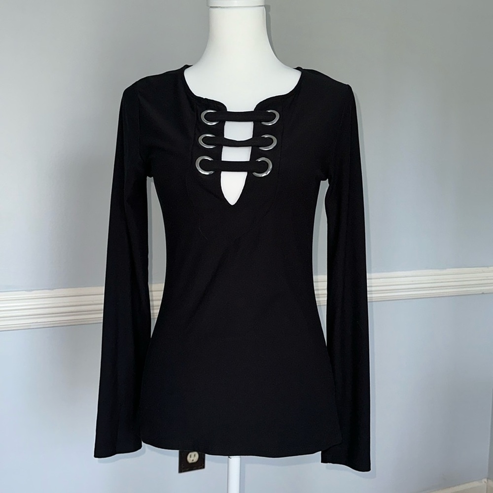 Buckle long sleeve lace up top